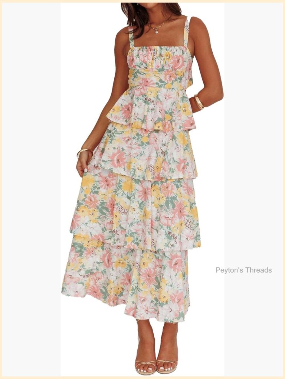 Sleeveless Floral Maxi Dress with Bow Back Tiered Boho Long Dress for Summer